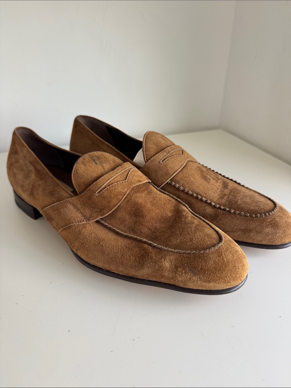 Caporicci Men's Suede Penny Loafers in Brown Suede